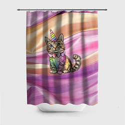Шторка для душа Котенок в костюме единорога, цвет: 3D-принт