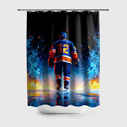 Шторка для душа Хоккеист в синем пламени, цвет: 3D-принт