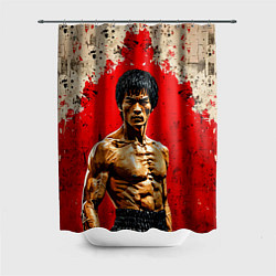 Шторка для душа Брюс Ли на красном, цвет: 3D-принт