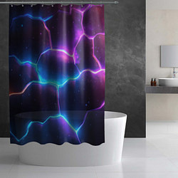 Шторка для душа Синие и фиолетовые молнии в разломе, цвет: 3D-принт — фото 2