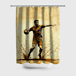 Шторка для душа Гандболист на бежевом, цвет: 3D-принт
