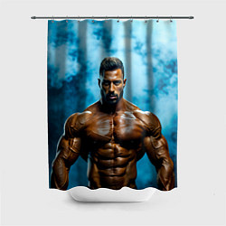 Шторка для душа Бодибилдер в синем дыму, цвет: 3D-принт