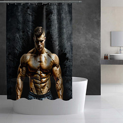 Шторка для душа Бодибилдер на черном, цвет: 3D-принт — фото 2