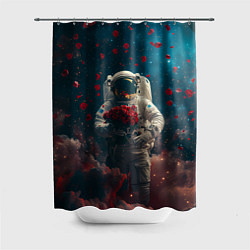 Шторка для душа Космонавт с букетом роз, цвет: 3D-принт