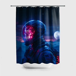 Шторка для душа Синий космонавт с красным черепом, цвет: 3D-принт