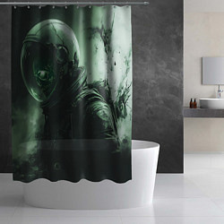 Шторка для душа Зеленый скелет космонавта, цвет: 3D-принт — фото 2