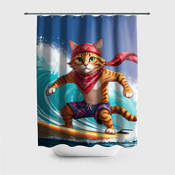Шторка для душа Кот на волне, цвет: 3D-принт