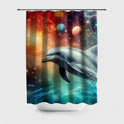 Шторка для душа Галактический дельфин - неоновый космос, цвет: 3D-принт