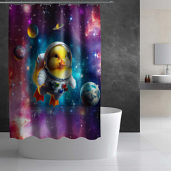 Шторка для душа Прикольный утёнок бравый космонавт - нейроарт, цвет: 3D-принт — фото 2