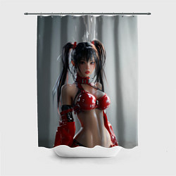 Шторка для душа Азиатская девушка в красном латексе, цвет: 3D-принт