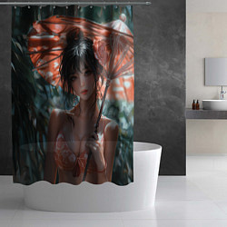 Шторка для душа Азиатская девушка с зонтом, цвет: 3D-принт — фото 2