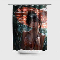 Шторка для душа Азиатская девушка с зонтом, цвет: 3D-принт