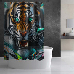 Шторка для душа Морда свирепого тигра - нейроарт, цвет: 3D-принт — фото 2
