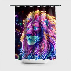 Шторка для душа Космический неоновый лев - нейроарт фантазия, цвет: 3D-принт