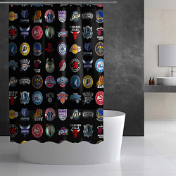 Шторка для душа Команды НБА на черном фоне, цвет: 3D-принт — фото 2
