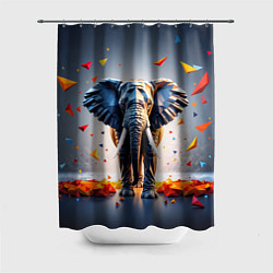 Шторка для душа Геометрический слон и цветные полигоны, цвет: 3D-принт