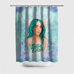 Шторка для душа Билли Айлиш бирюзовые волосы, цвет: 3D-принт