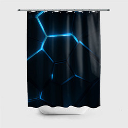 Шторка для душа Черные плиты с синим светом, цвет: 3D-принт