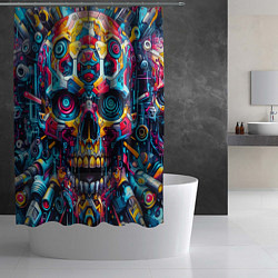 Шторка для душа Кибер череп - нейроарт паттерн, цвет: 3D-принт — фото 2