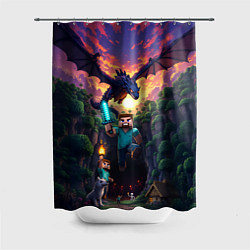 Шторка для душа Дракон края и Стив - Майнкрафт арт, цвет: 3D-принт
