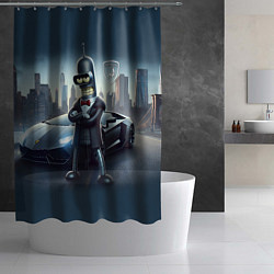 Шторка для душа Крутой Бендер рядом с Ламборджини, цвет: 3D-принт — фото 2