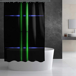 Шторка для душа Neon black light blue green line, цвет: 3D-принт — фото 2