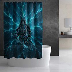 Шторка для душа Демонический электросамурай, цвет: 3D-принт — фото 2