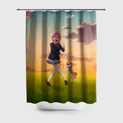 Шторка для душа Сиратори Айра играет с песиком - Дандадан, цвет: 3D-принт
