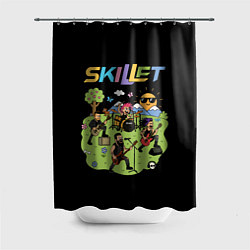 Шторка для душа Скиллет мультяшный стиль, цвет: 3D-принт