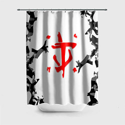 Шторка для душа Doom лого камуфляж текстура, цвет: 3D-принт