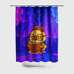 Шторка для душа Цыпленок в очках читает книжку, цвет: 3D-принт