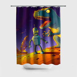 Шторка для душа Бендер на сказочной планете динозавров, цвет: 3D-принт