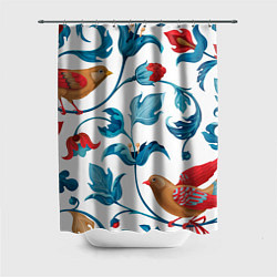 Шторка для душа Цветы и птицы - паттерн, цвет: 3D-принт