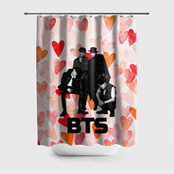 Шторка для душа BTS на фоне сердечек, цвет: 3D-принт