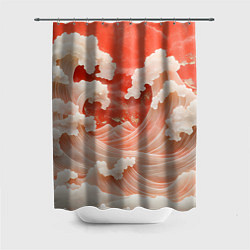 Шторка для ванной Японские красные волны