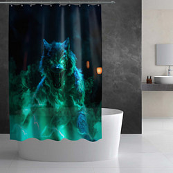 Шторка для душа Волк с зелеными глазами, цвет: 3D-принт — фото 2