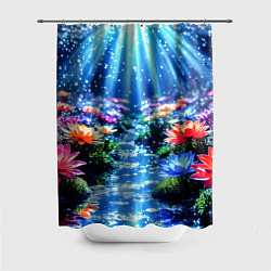 Шторка для душа Цветы на глубине освещённые лучами, цвет: 3D-принт