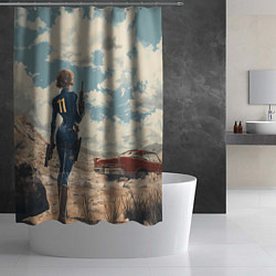 Шторка для душа Fallout девушка в пустоши, цвет: 3D-принт — фото 2