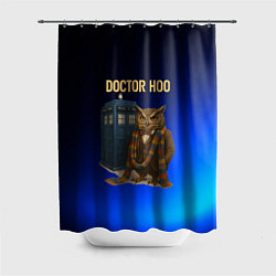 Шторка для душа Doctor Hoo сова у телефонной будки, цвет: 3D-принт