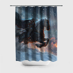 Шторка для душа Всадник на лошади в снежную бурю, цвет: 3D-принт