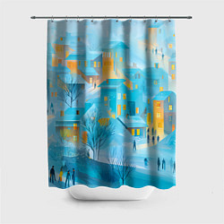 Шторка для душа Новогодние Московские домики, цвет: 3D-принт