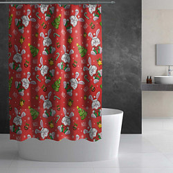 Шторка для душа Новогодний паттерн с зайчиком, цвет: 3D-принт — фото 2