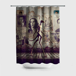 Шторка для душа Пришелец идёт вдоль стены с рваными афишами, цвет: 3D-принт
