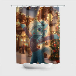 Шторка для душа Лошадка отмечает новый год, цвет: 3D-принт