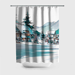 Шторка для душа Дома и елки - Новый год, цвет: 3D-принт