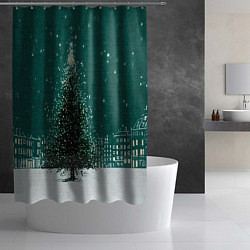 Шторка для душа Новый год в зеленом стиле, цвет: 3D-принт — фото 2