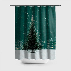Шторка для душа Новый год в зеленом стиле, цвет: 3D-принт