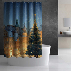 Шторка для душа Новый год в старом городе, цвет: 3D-принт — фото 2