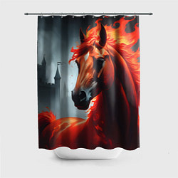 Шторка для душа Огненная лошадь на сером, цвет: 3D-принт