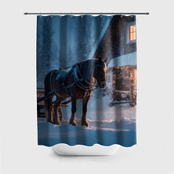 Шторка для душа Лошадь у избы, цвет: 3D-принт